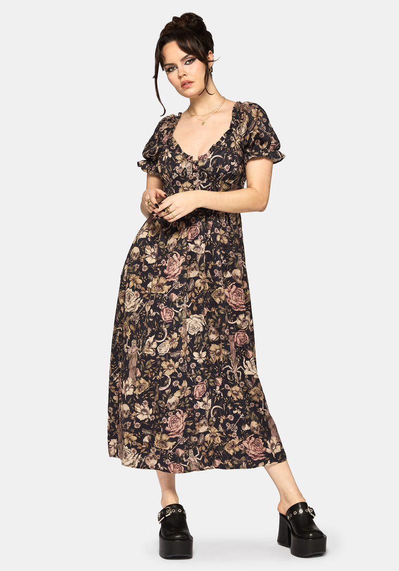 Triple Goddess Print Milkmaid Midi Dress Disturbia Triple Goddess Print Milkmaid Midi Dress Disturbia