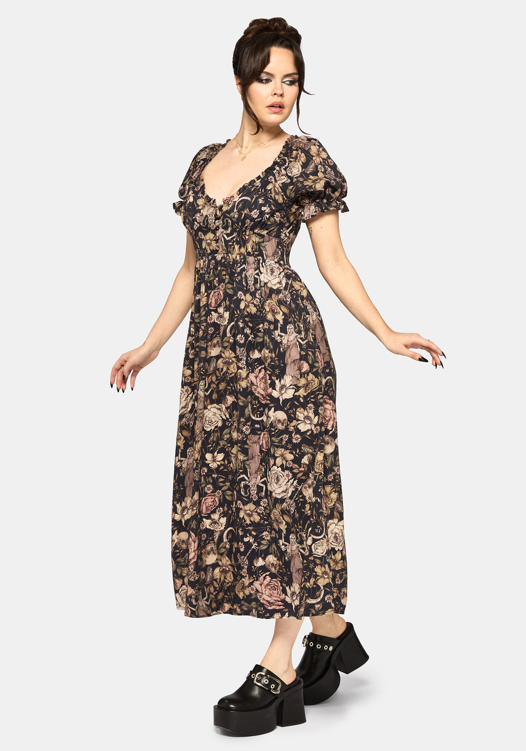 Triple Goddess Print Milkmaid Midi Dress Disturbia Triple Goddess Print Milkmaid Midi Dress Disturbia