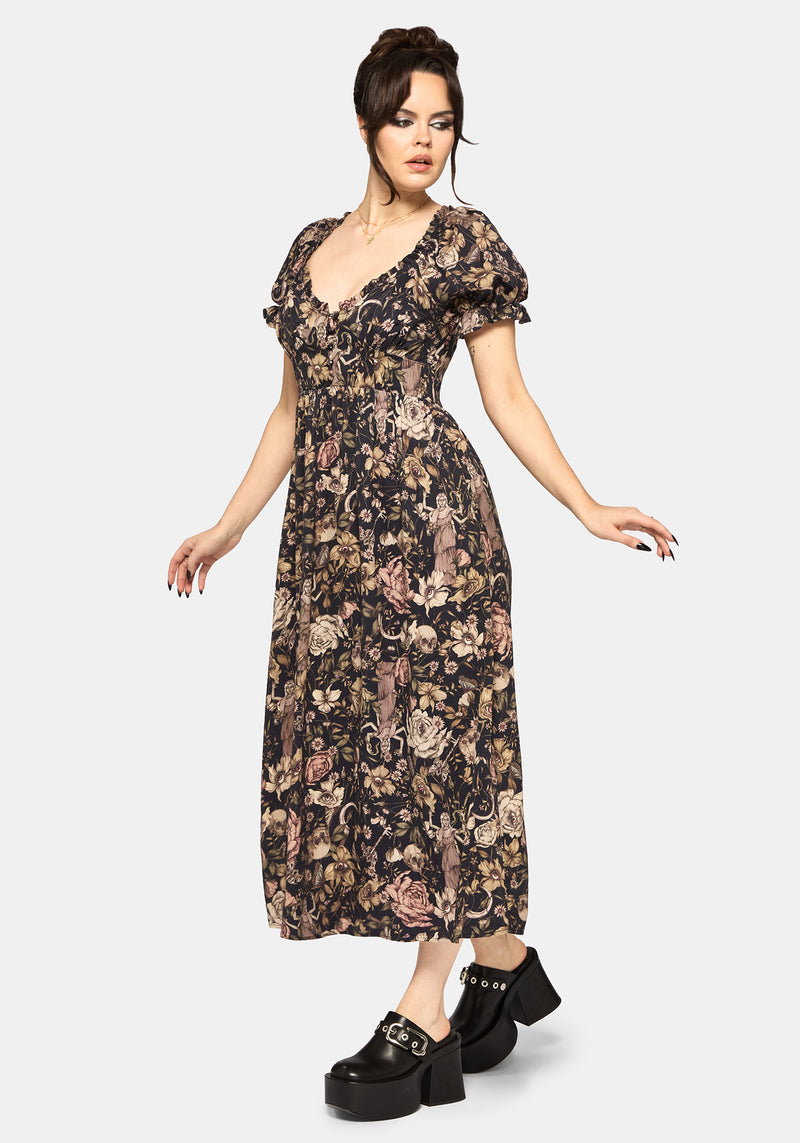 Triple Goddess Print Milkmaid Midi Dress – Disturbia