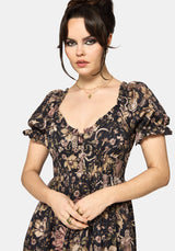 Triple Goddess Print Milkmaid Midi Dress