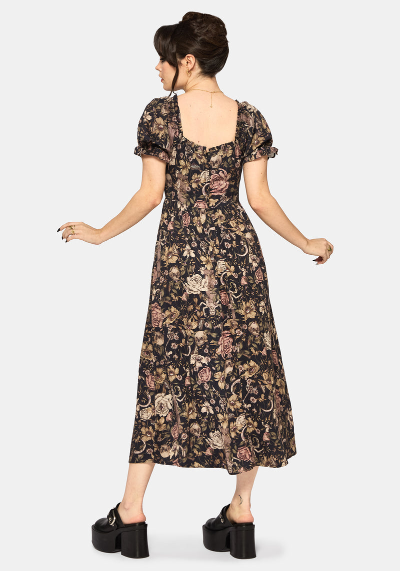 Triple Goddess Print Milkmaid Midi Dress  Disturbia