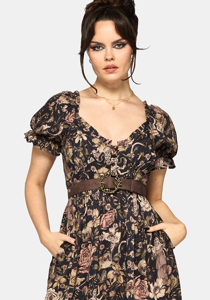 midi dress milkmaid Triple Goddess Print Milkmaid Midi Dress – Disturbia