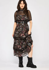 Mortua Grunge Floral Print Peplum Frill Cami Maxi Dress