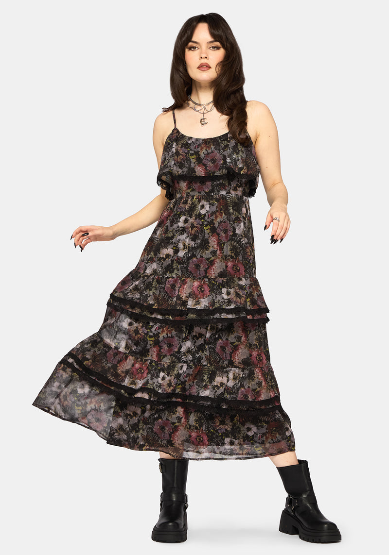 Mortua Grunge Floral Print Peplum Frill Cami Maxi Dress Disturbia Mortua Grunge Floral Print Peplum Frill Cami Maxi Dress Disturbia