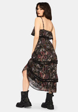 Mortua Grunge Floral Print Peplum Frill Cami Maxi Dress