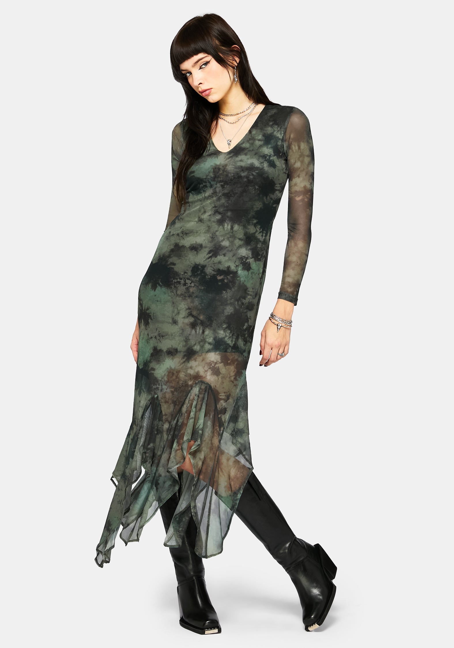 long sleeve tie dye maxi dress Tie Dye Cotton Maxi Dress with Pockets, V Neck Long Sleeve Boho LD91A