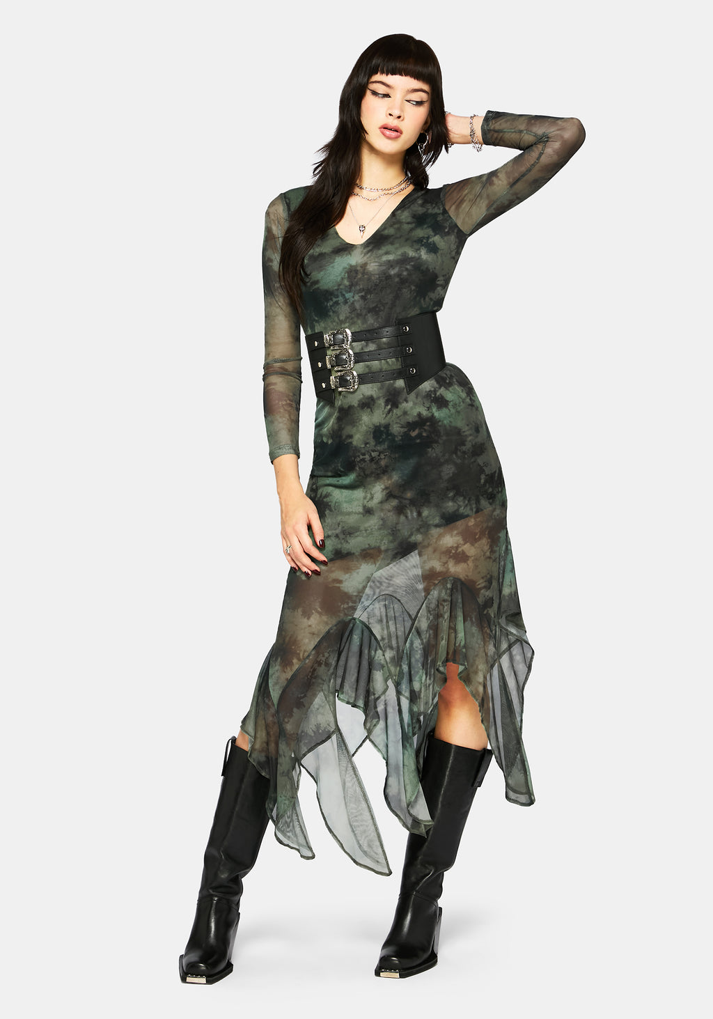 Nova Mesh Long Sleeve Tie Dye Maxi Dress Disturbia Nova Mesh Long Sleeve Tie Dye Maxi Dress Disturbia