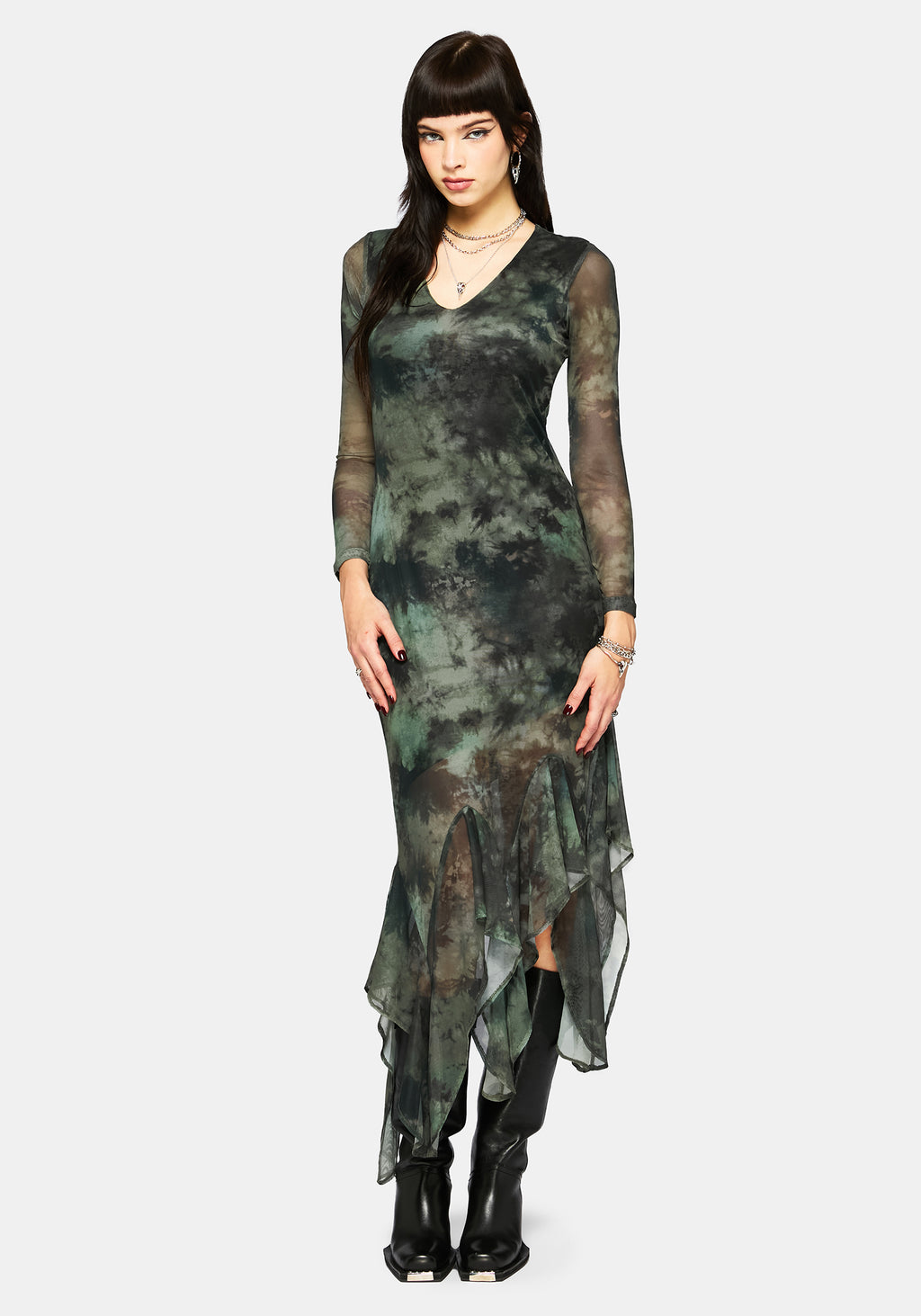 Nova Mesh Long Sleeve Tie Dye Maxi Dress Disturbia Nova Mesh Long Sleeve Tie Dye Maxi Dress Disturbia