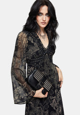 Surge Celtic Print Ruffle Neck Midi Dress