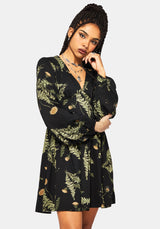 Cimora Dandelion Print Button Up Mini Dress