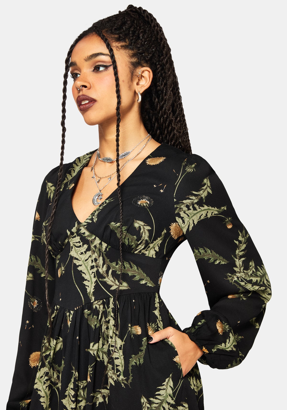 Cimora Dandelion Print Button Up Mini Dress