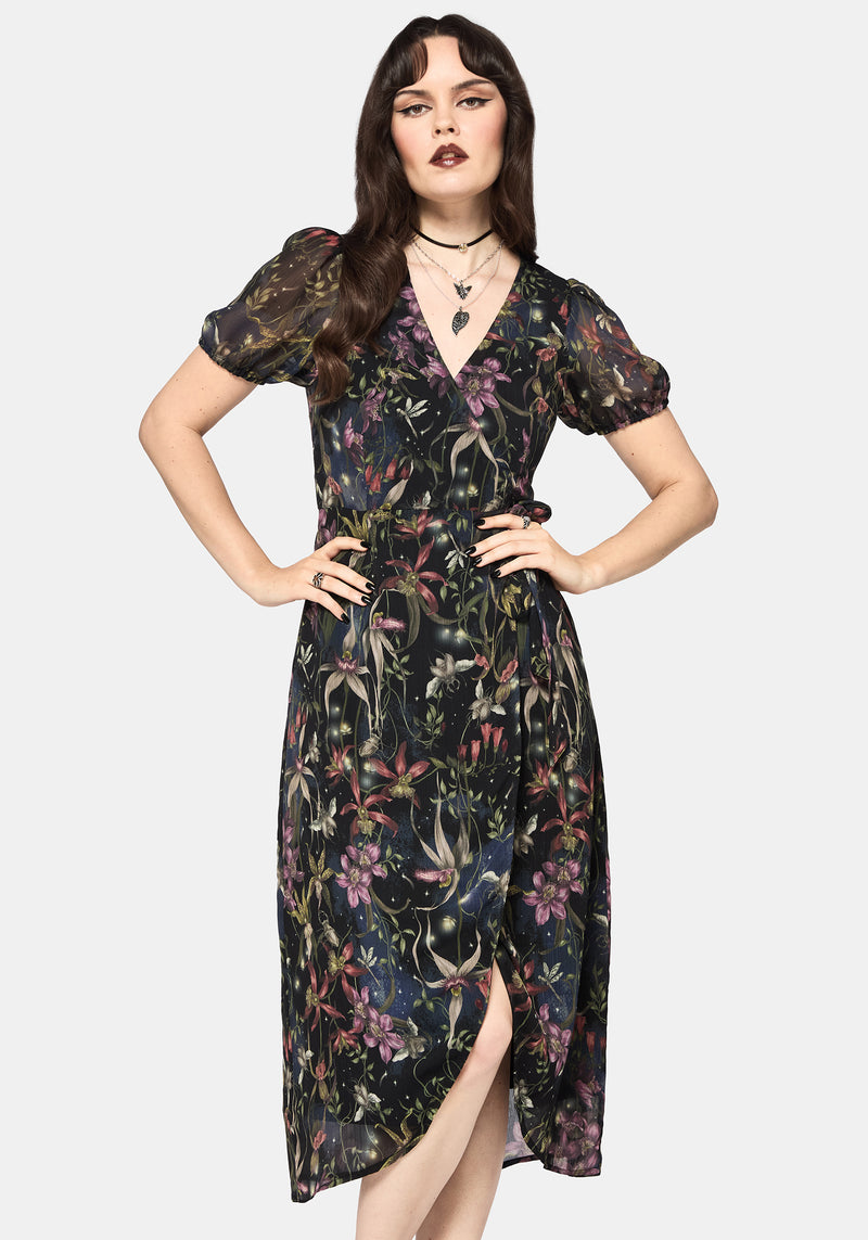 orchid paradise cocktail midi wrap dress product info and reviews Elide Black Orchid Wrap Midaxi Dress