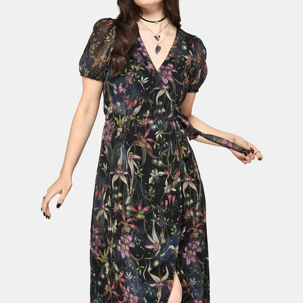 orchid paradise cocktail midi wrap dress reviews Elide Black Orchid Wrap Midaxi Dress