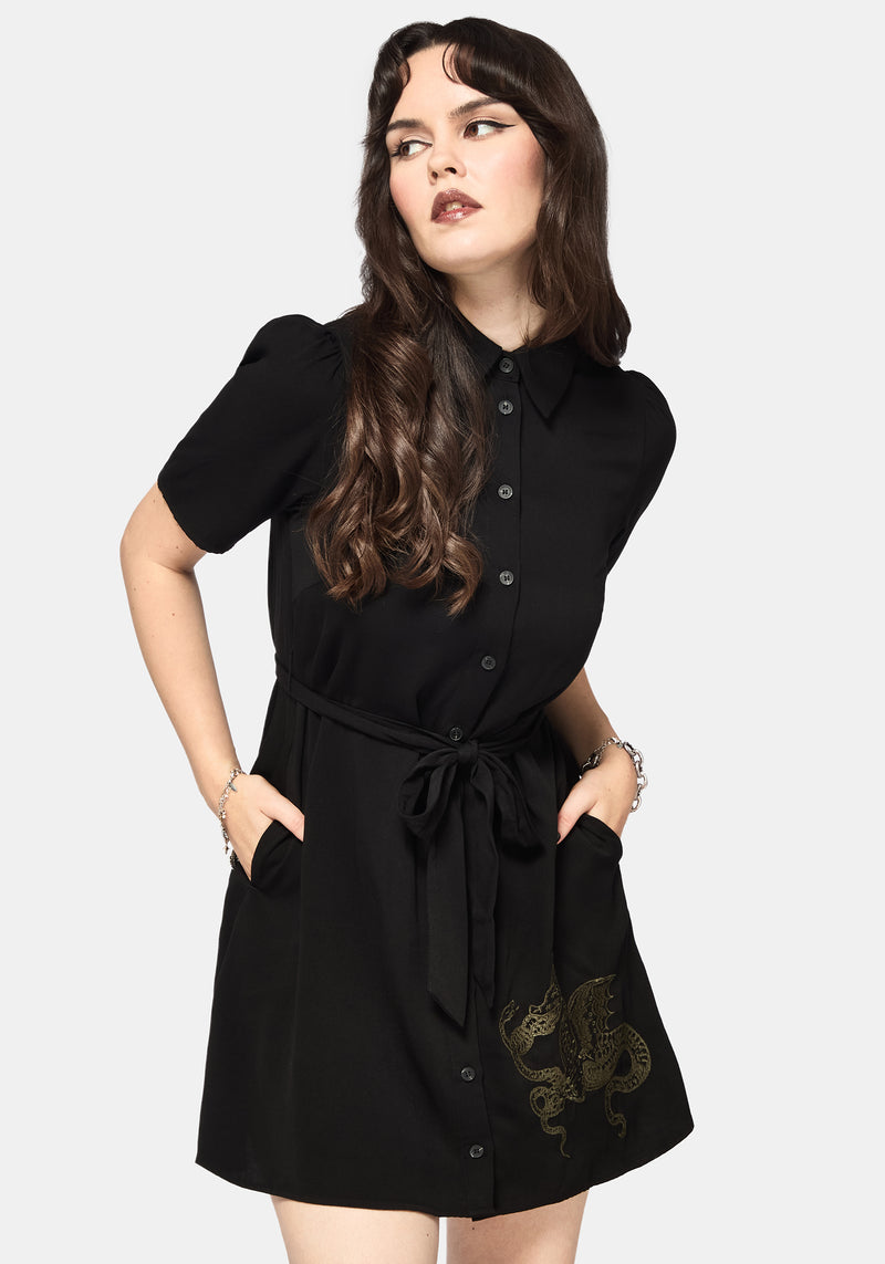Isara Dragon Embroidered Mini Shirt Dress Isara Dragon Embroidered Mini Shirt Dress