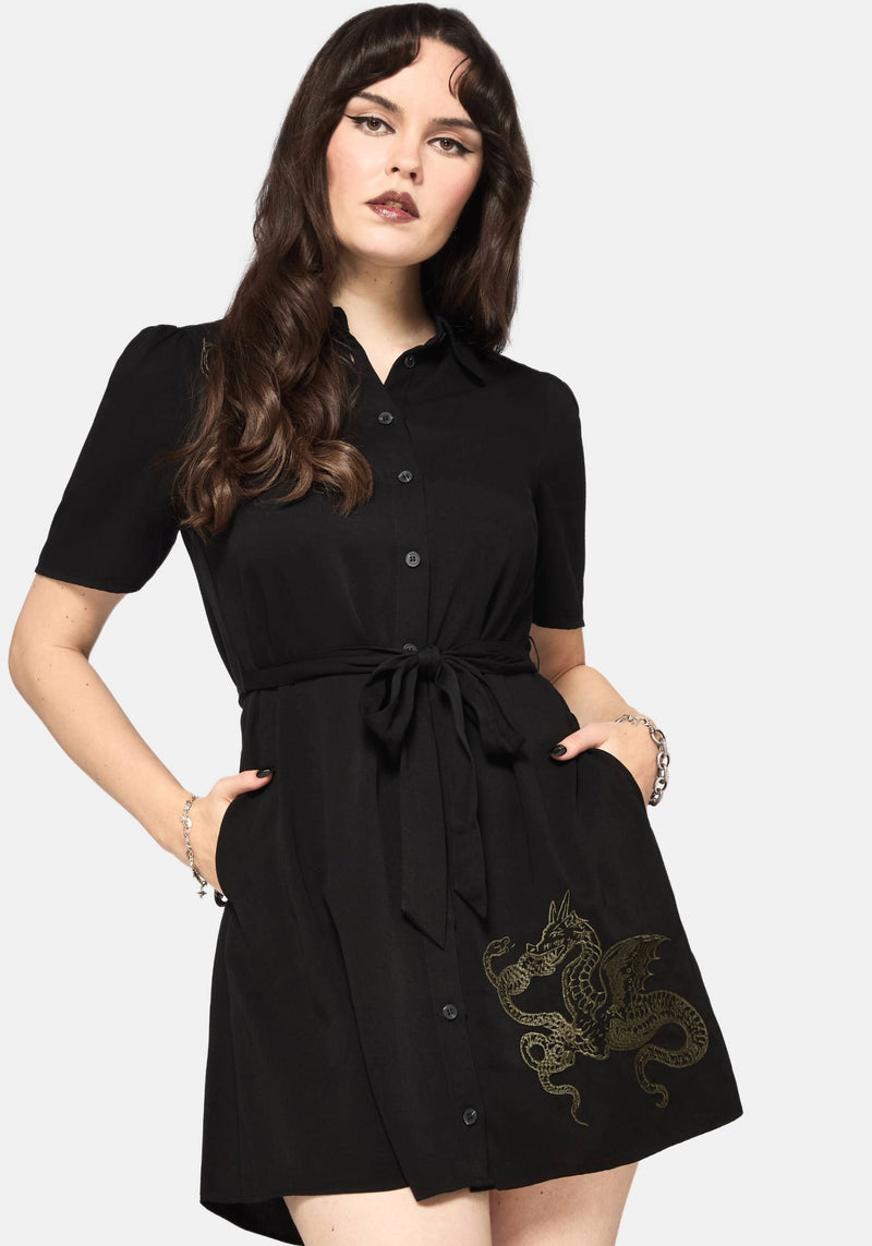 Isara Dragon Embroidered Mini Shirt Dress – Disturbia