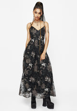 Estrid Embroidered Mesh Midaxi Cami Dress - Silver