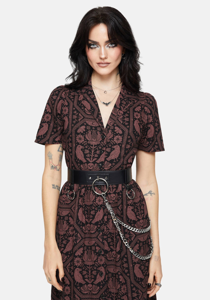 Annabel Inverted Raven Print Midi Shirt Dress – Disturbia