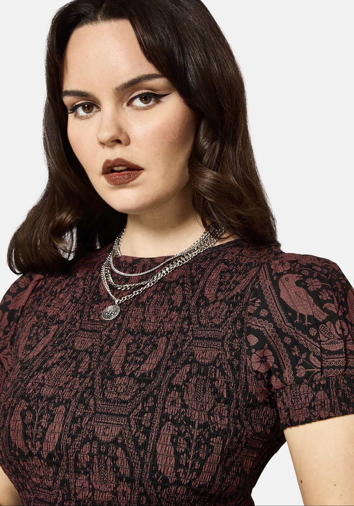 Annabel Inverted Raven Print Shirred Mini Dress