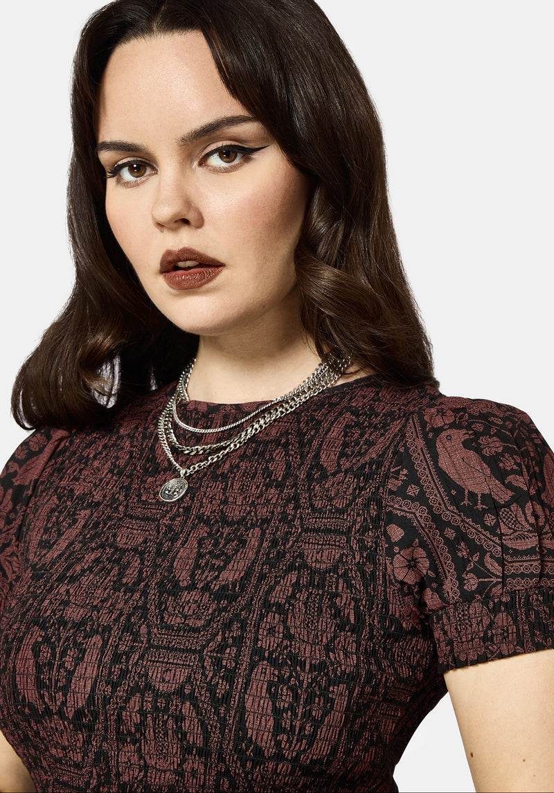 Annabel Inverted Raven Print Shirred Mini Dress – Disturbia