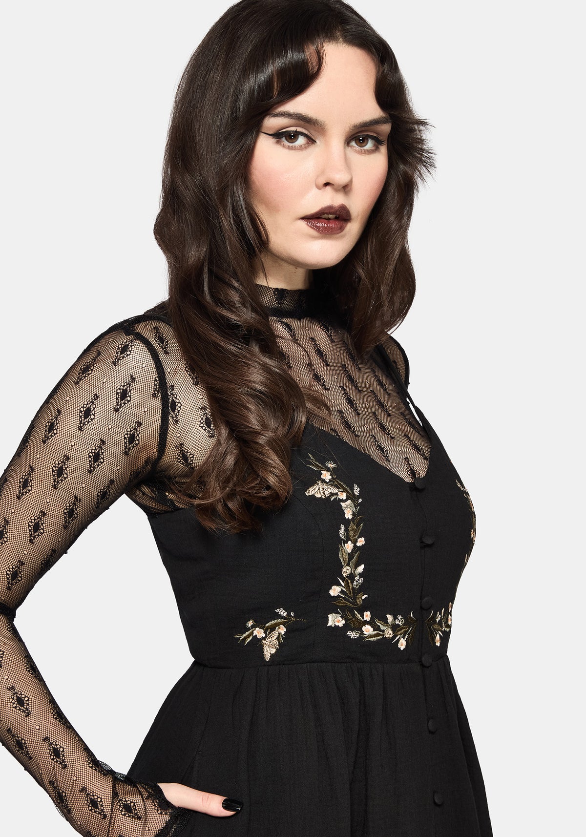 Abundance Cotton Floral Embroidered Bodice Cami Midaxi Dress - Black