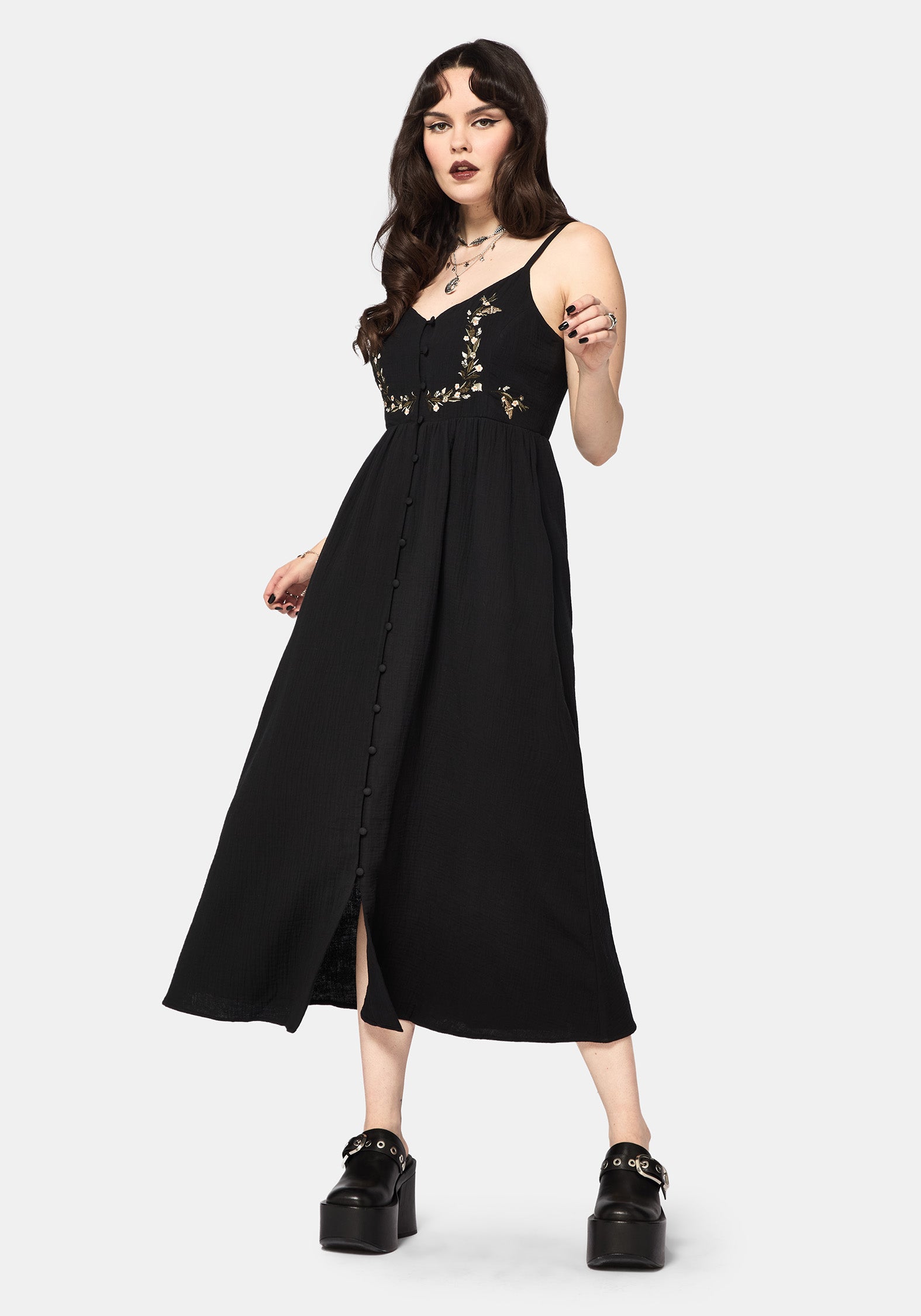Abundance Cotton Floral Embroidered Bodice Cami Midaxi Dress