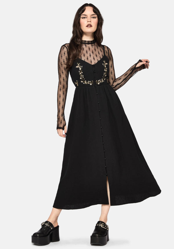 新品embroidery scallop cami dressBLACK Abundance Cotton Floral Embroidered Bodice Cami Midaxi Dress