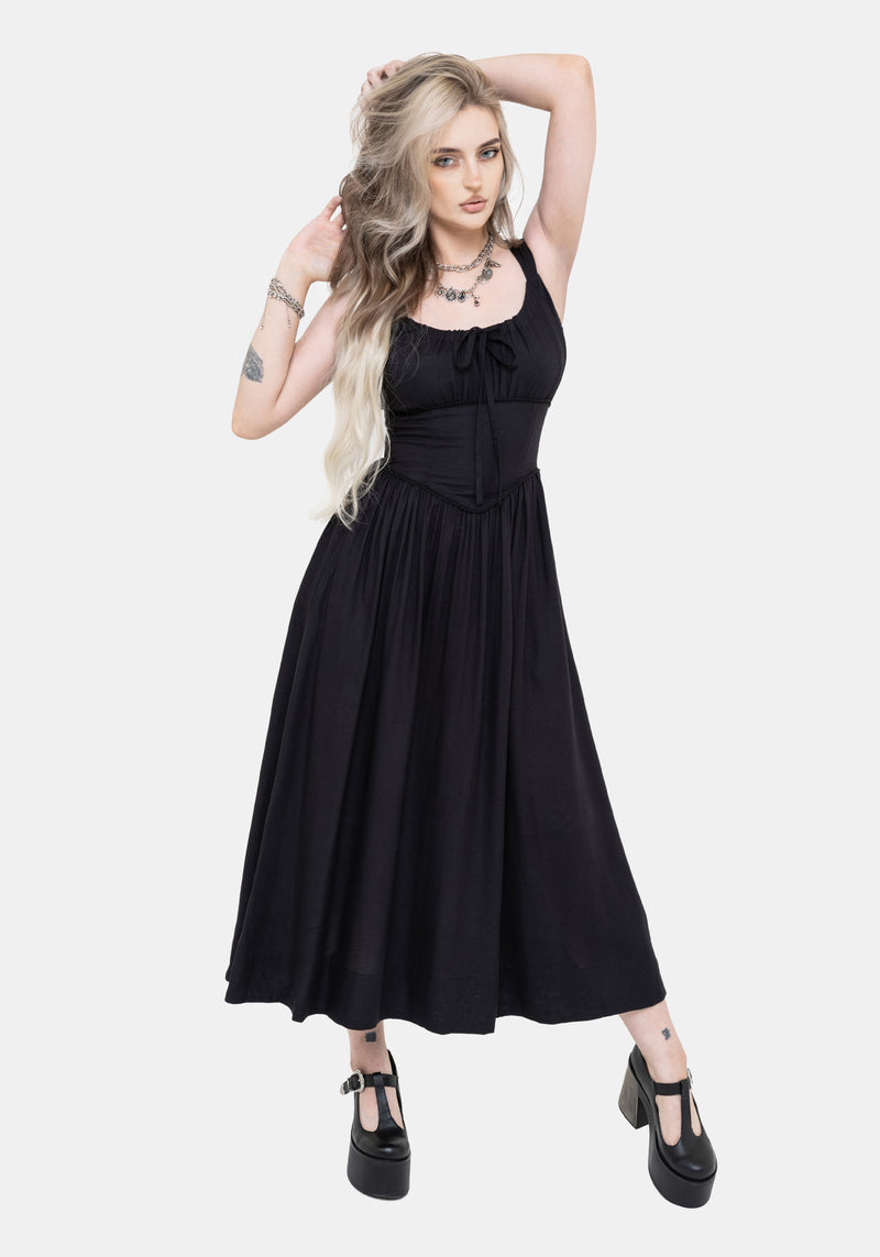 Skye Shirred Back Midaxi Dress - Black