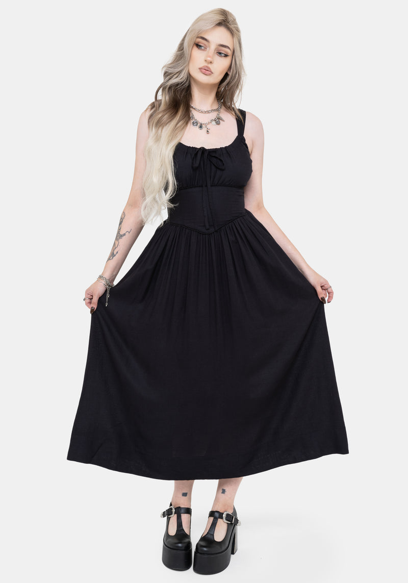 Skye Shirred Back Midaxi Dress - Black