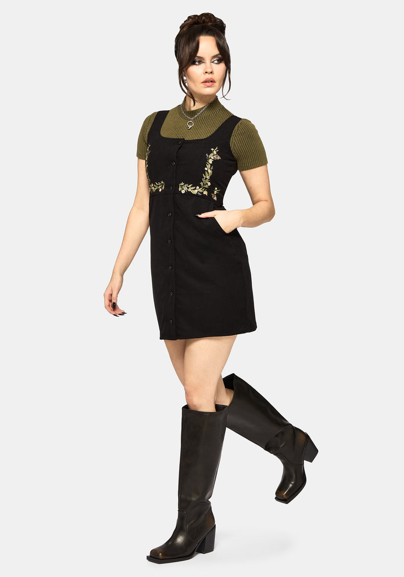 Abundance Embroidered Cord Pinafore Mini Dress – Disturbia