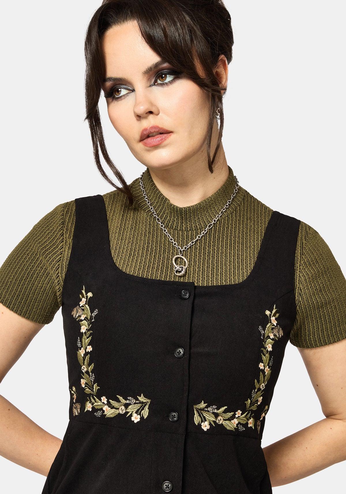Abundance Embroidered Cord Pinafore Mini Dress