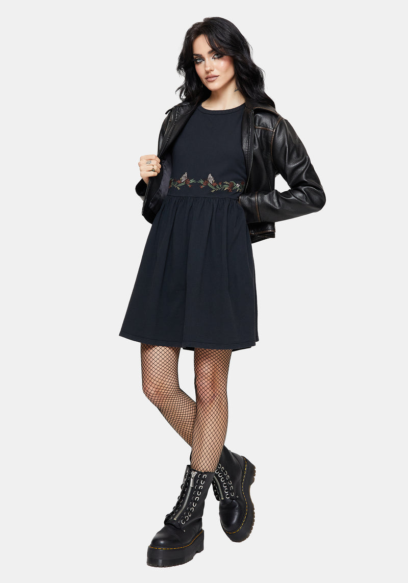 Winter Abundance Embroidered Cotton Mini Skater Dress Disturbia Winter Abundance Embroidered Cotton Mini Skater Dress Disturbia