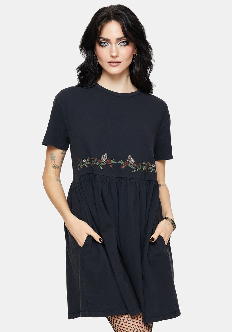 Winter Abundance Embroidered Cotton Mini Skater Dress Disturbia Winter Abundance Embroidered Cotton Mini Skater Dress Disturbia