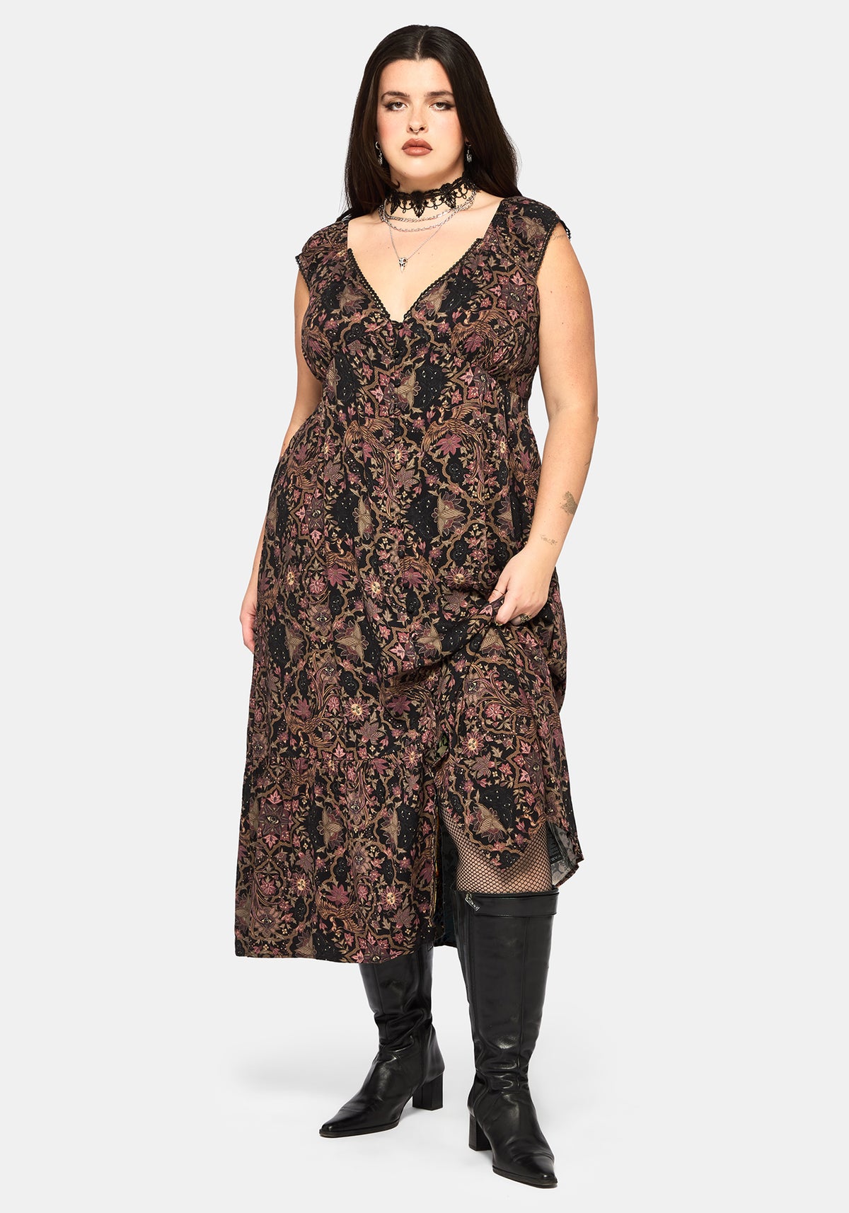 fitted lace wedding dress Celestial Multi-Wrap Lace Maxi Dress (Black) – Southern Alternative main image 0