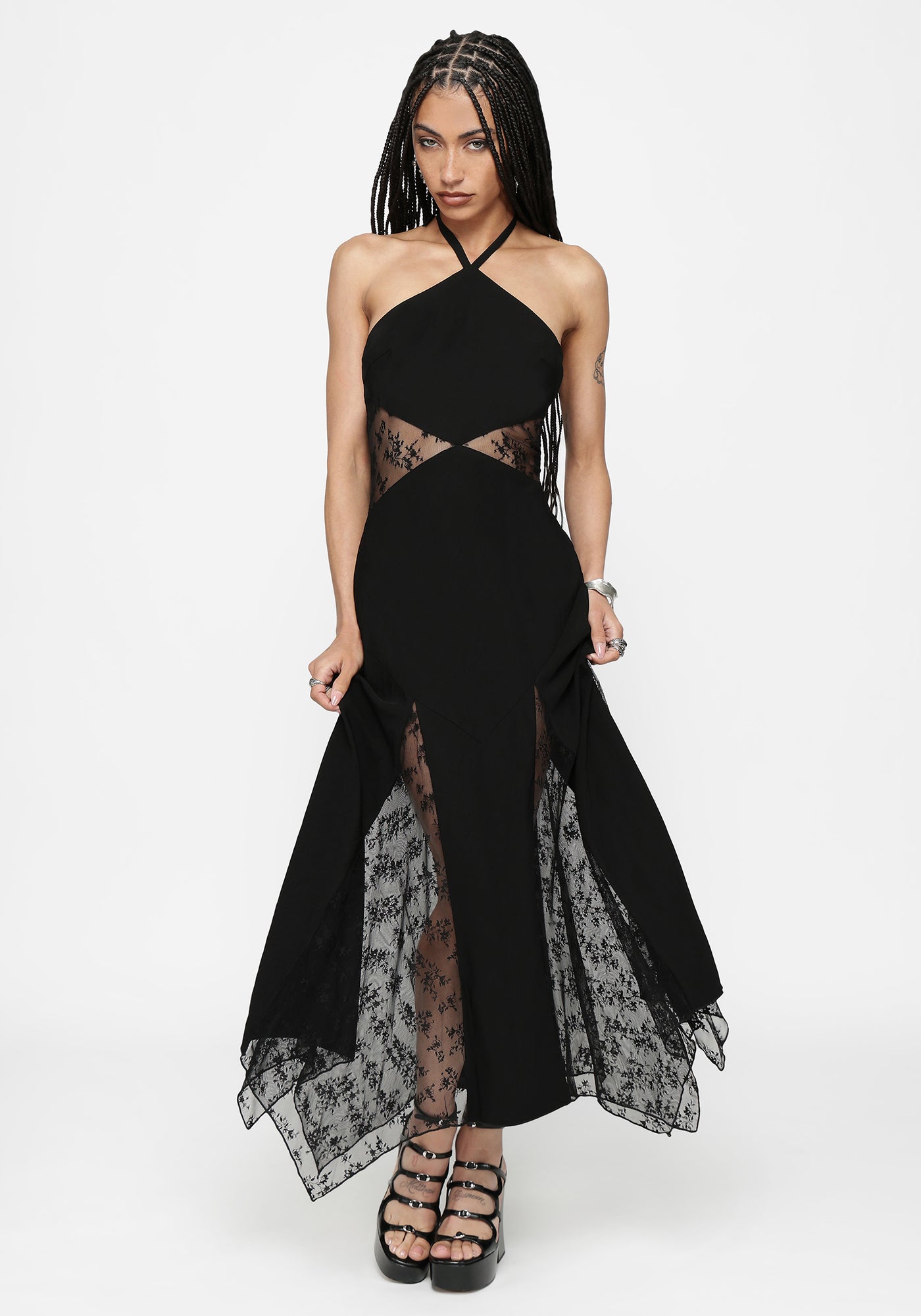 Endora Lace Side Panel Halterneck Maxi Dress – Disturbia