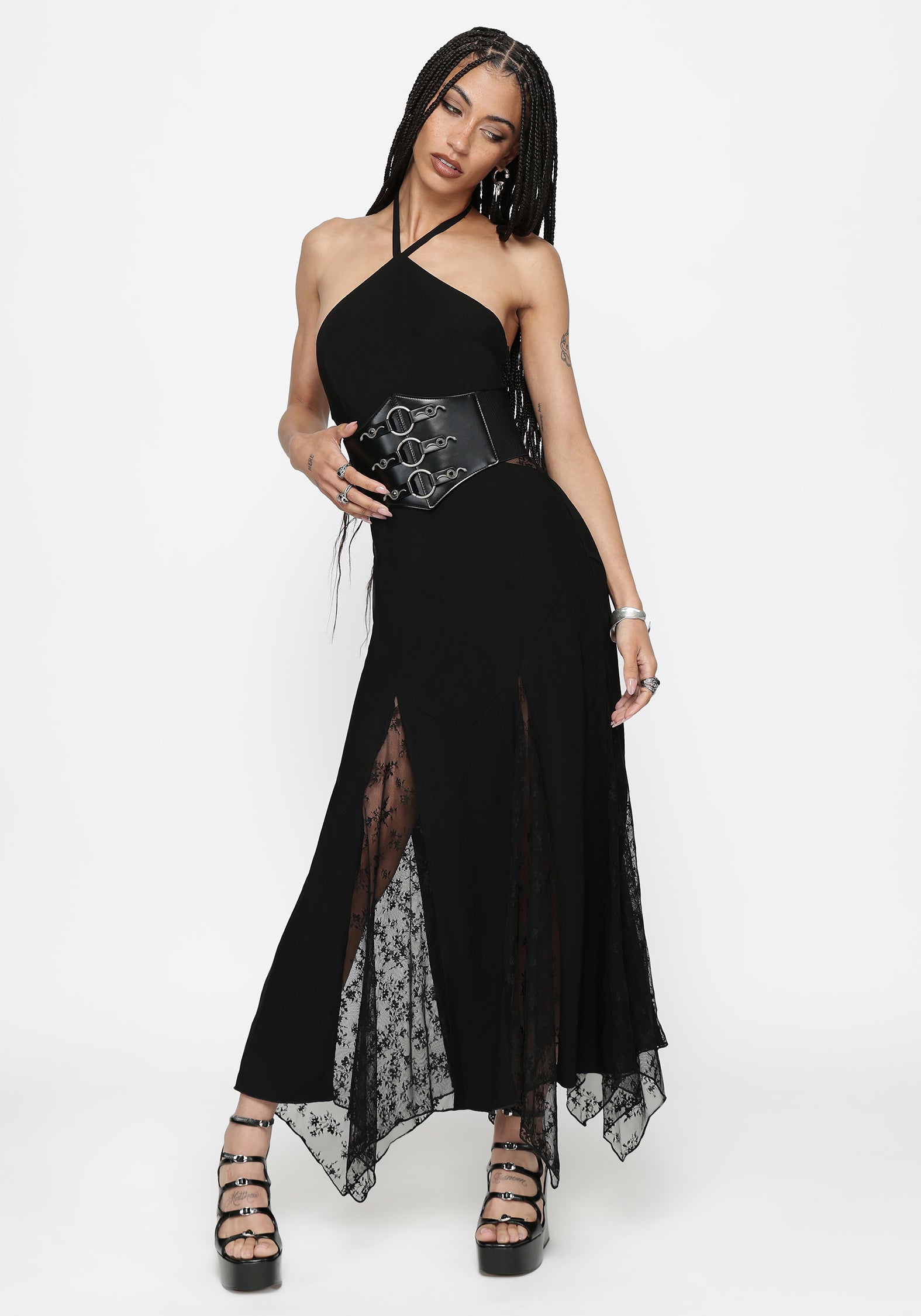 Endora Lace Side Panel Halterneck Maxi Dress – Disturbia