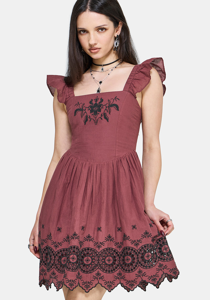 knee length dresses for ladies Noirette Broderie Mini Dress – Disturbia