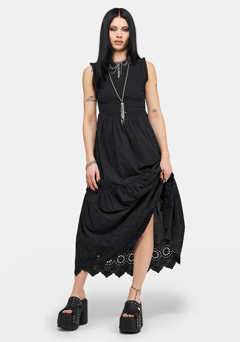 black broderie maxi dress Noirette Broderie Midi Dress – Disturbia