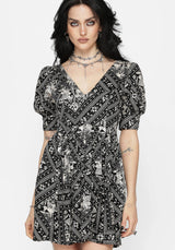 Hexweave Print V Neck Mini Dress