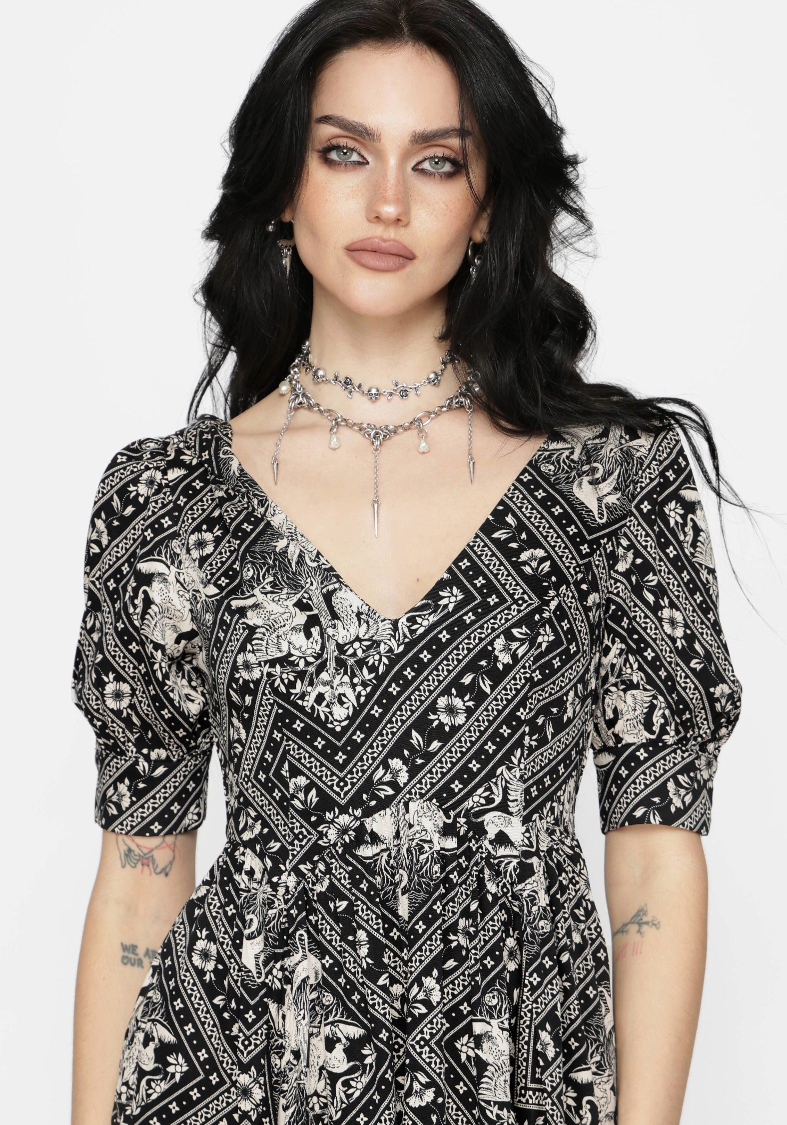 Hexweave Print V Neck Mini Dress