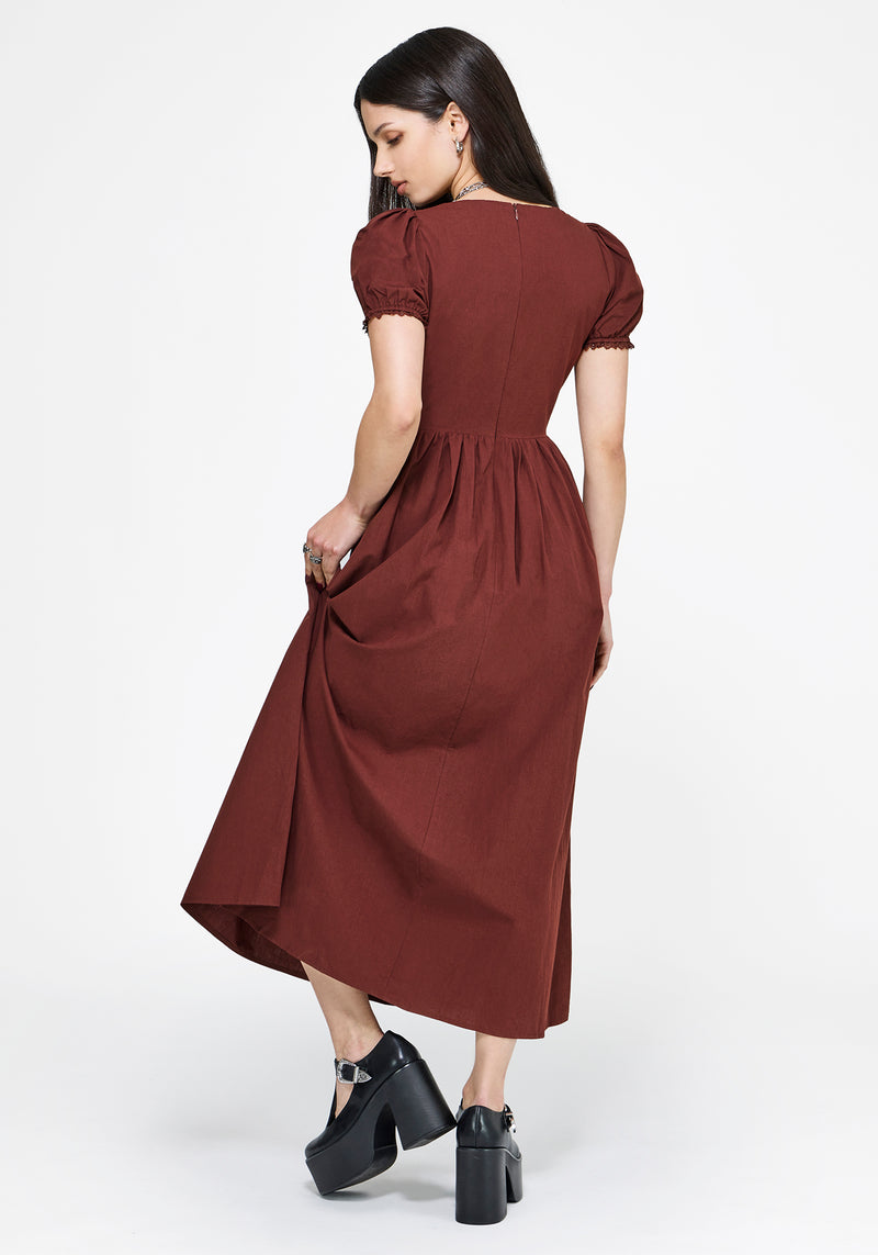 Arianwen Embroidered Puff Sleeve Midaxi Dress - Burgundy Arianwen Embroidered Puff Sleeve Midaxi Dress - Burgundy