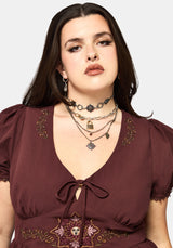 Arianwen Embroidered Puff Sleeve Midaxi Dress - Rust