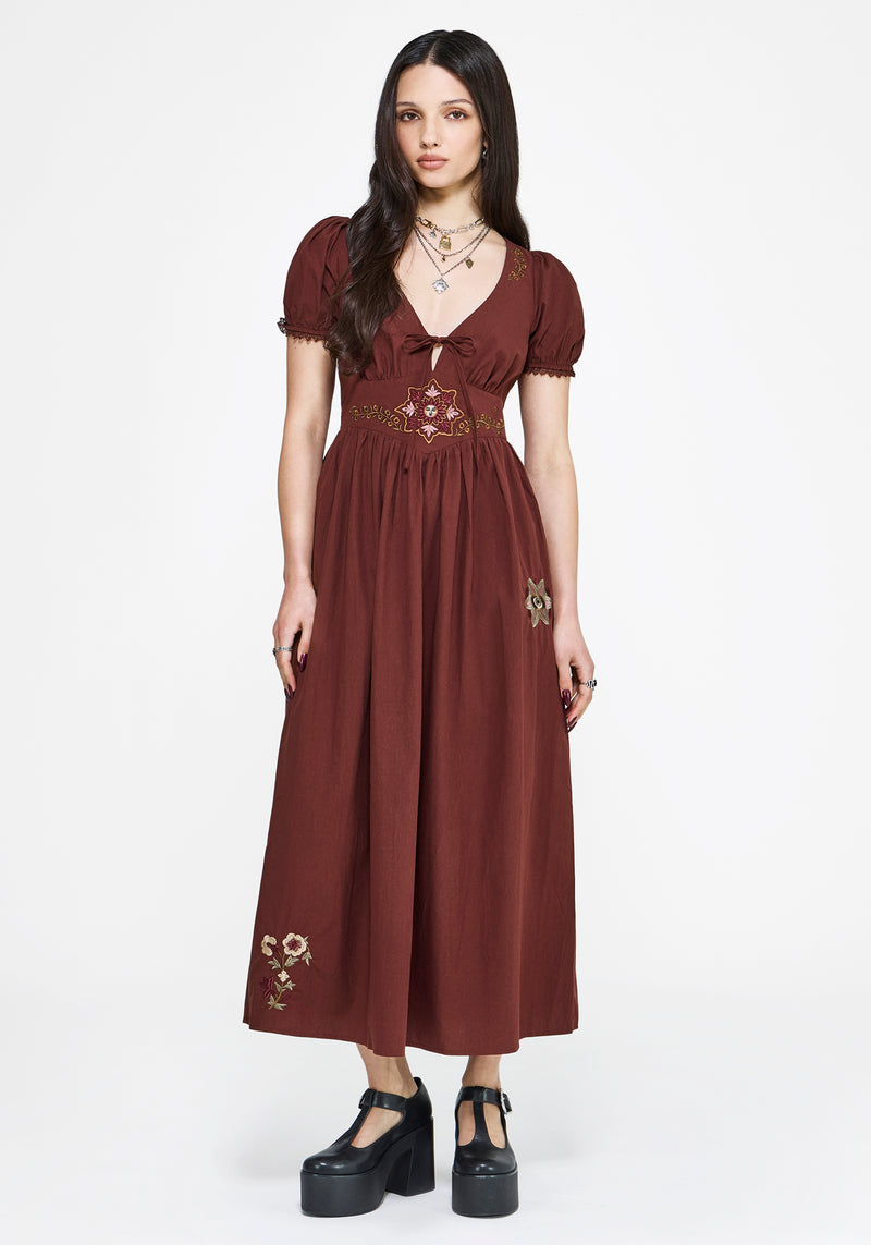 Arianwen Embroidered Puff Sleeve Midaxi Dress