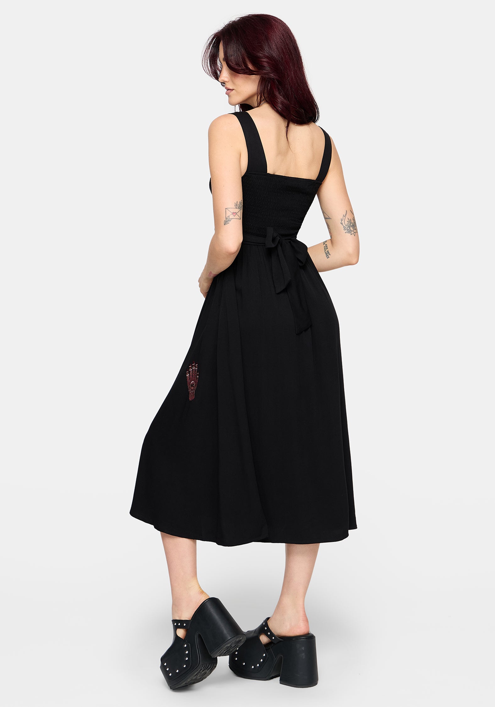 Mireth Embroidered Wrap Front Midi Dress