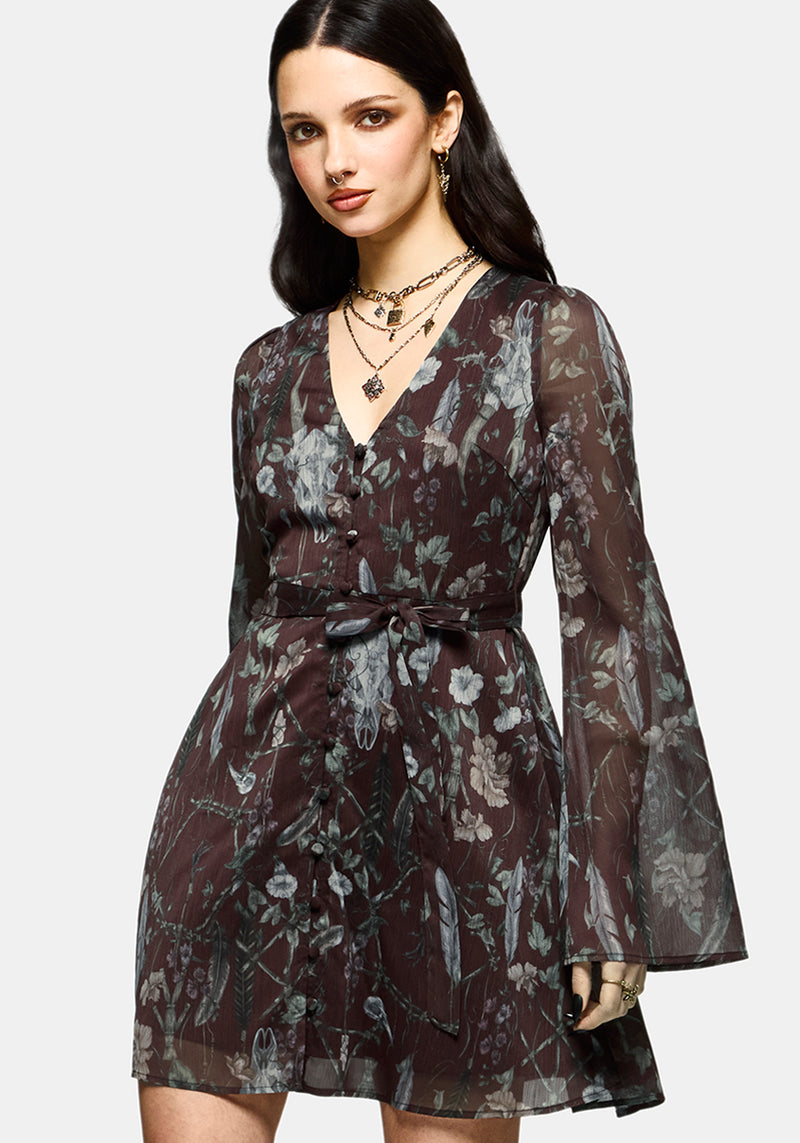 Dusha Garden Print Button Up Chiffon Mini Dress Disturbia Dusha Garden Print Button Up Chiffon Mini Dress Disturbia