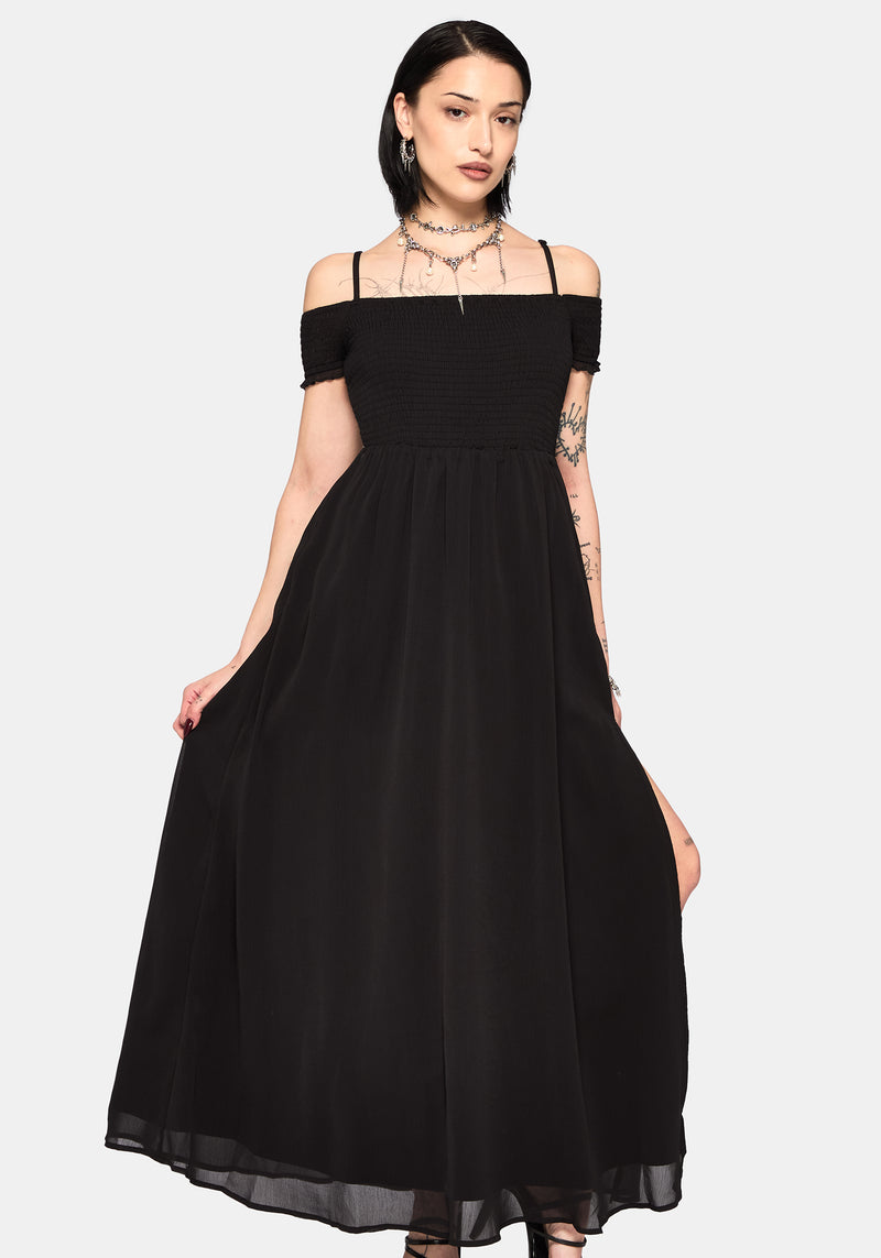 Mircalla Shirred Bardot Maxi Dress  Disturbia