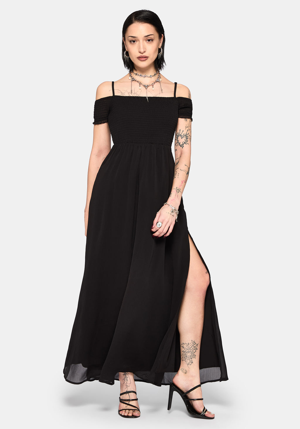 Mircalla Shirred Bardot Maxi Dress – Disturbia