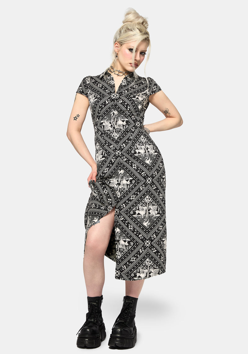 Hexweave Print Fitted Midi Shirt Dress Hexweave Print Fitted Midi Shirt Dress