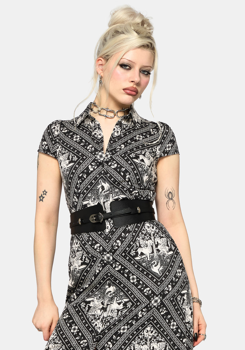 Hexweave Print Fitted Midi Shirt Dress Hexweave Print Fitted Midi Shirt Dress