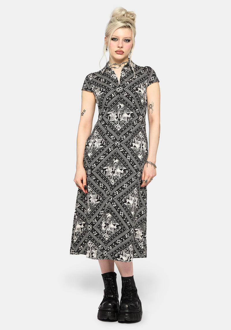 Hexweave Print Fitted Midi Shirt Dress – Disturbia
