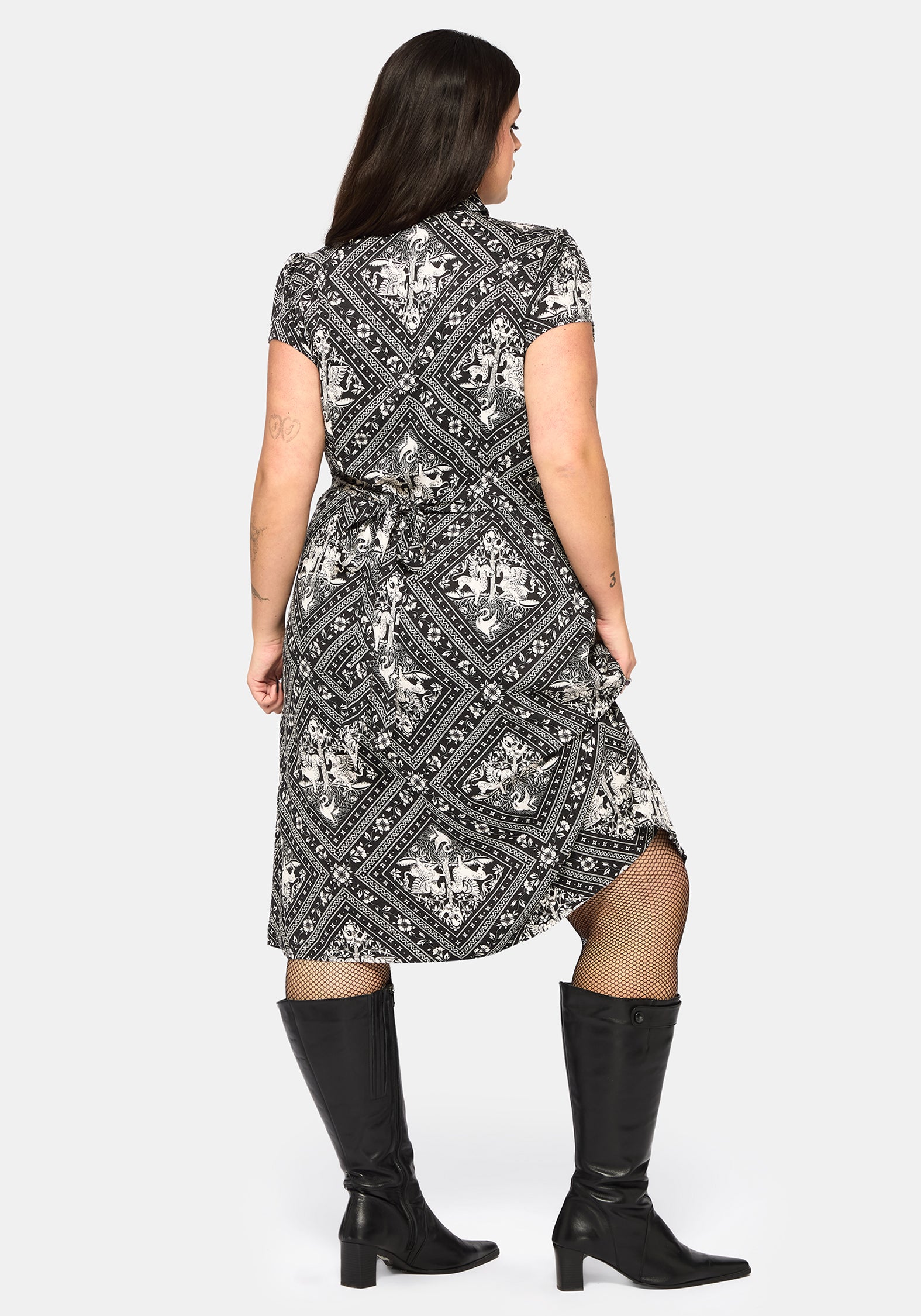 Hexweave Print Fitted Midi Shirt Dress
